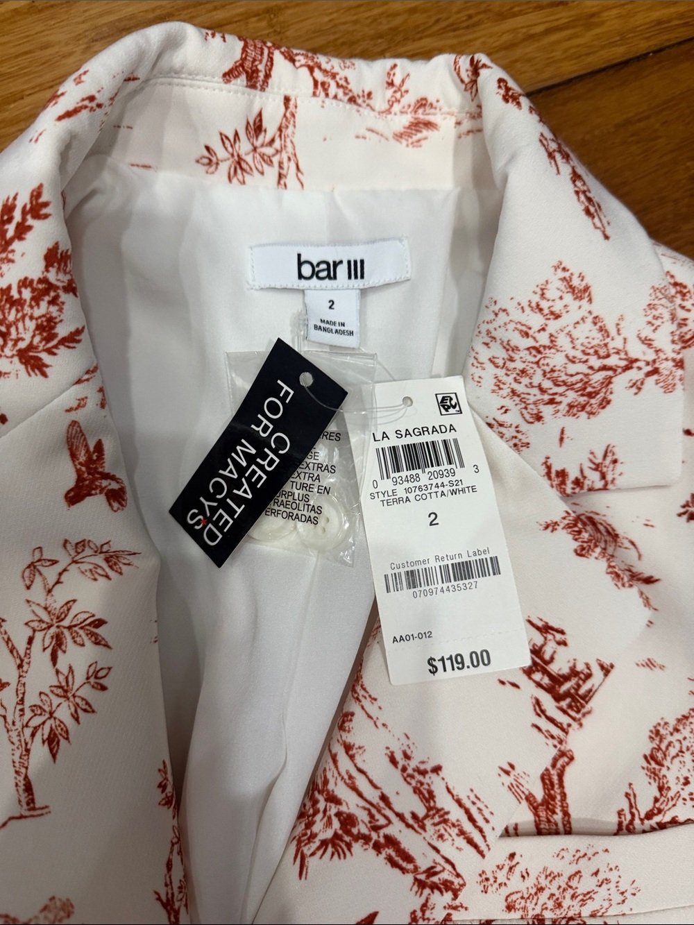 NWT Bar III Cream Blazer with Rust Toile created for Macys size 2 - Picture 2 of 3